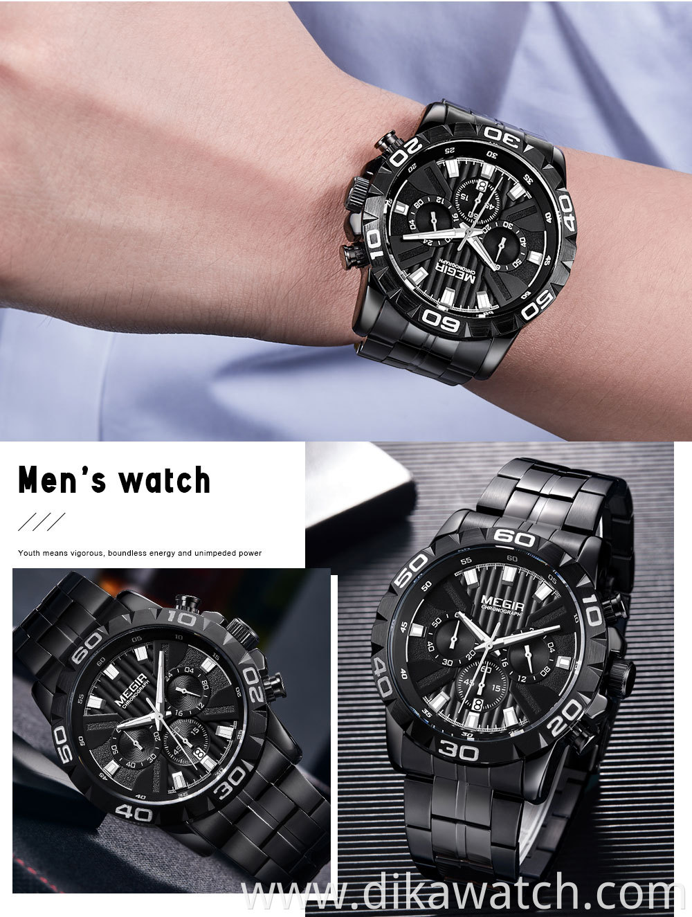 MEGIR Watch 2087 Casual Brand Stainless Steel Waterproof Watches Men Wrist Luxury Quartz Business Wristwatches Relogio Masculino